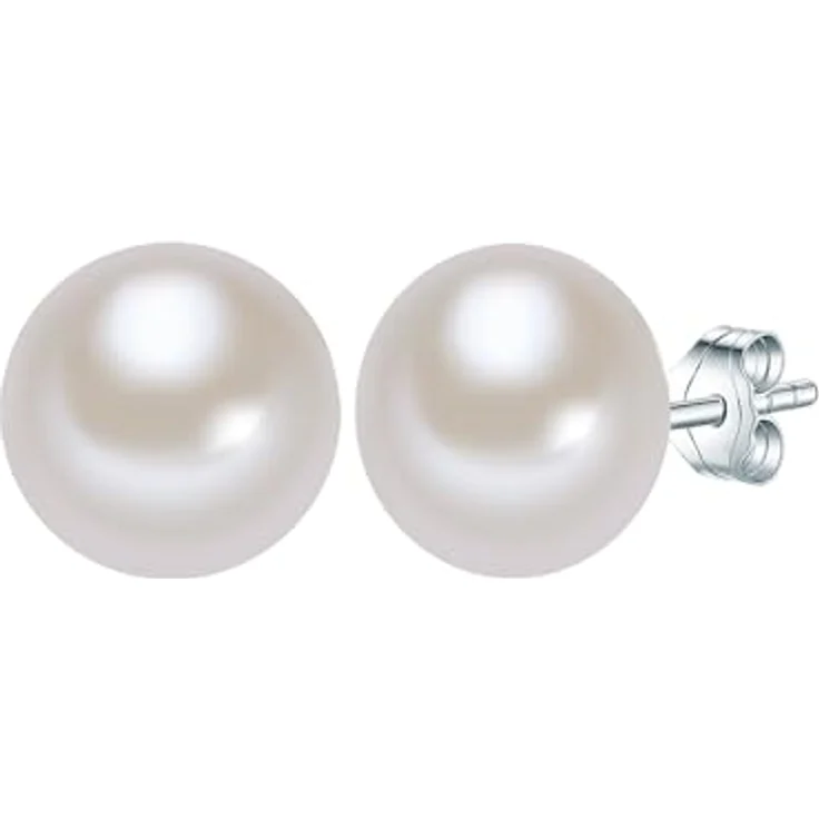 Valero Pearls Damen Perlenohrstecker 925/- Sterling Silber, weiße Süßwasser-Zuchtperlen 11-12 mm, anlaufgeschützt – Bild 1