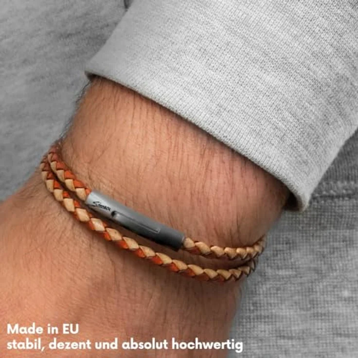 Simaru Lederarmband, 4mm geflochtenes Wickelarmband aus Echtleder mit Edelstahl Hakenverschluss, Wasserfest, Blau (39cm Länge - M) – Bild 4