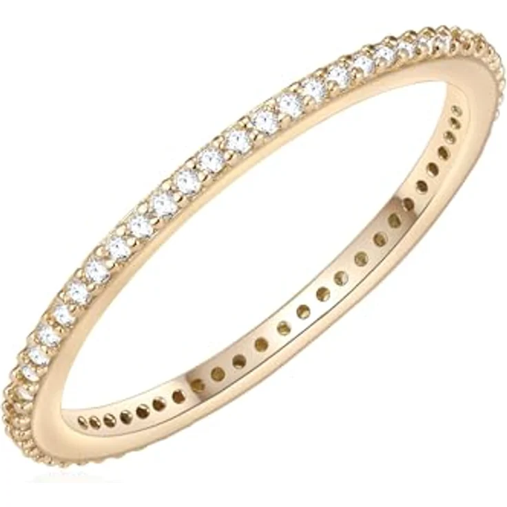 GLANZSTÜCKE MÜNCHEN Damen-Ring Memory Ring aus gelbvergoldetem Sterling Silber mit weißen Zirkonia, filigran, in Schmuckbox – Bild 3