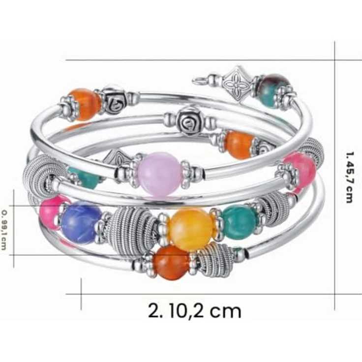 Bulinlin Silber Wickelarmband, Mehrschichtiges Damenarmband mit Natursteinperlen im Boho-Stil, farbenfroh, perfektes Geburtstagsmodegeschenk – Bild 5
