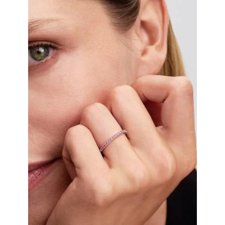 PANDORA Damenring Silber mit funkelnedem pinkfarbenen Band, Zirkonia, Ringgröße 60/19,1 – Bild 2