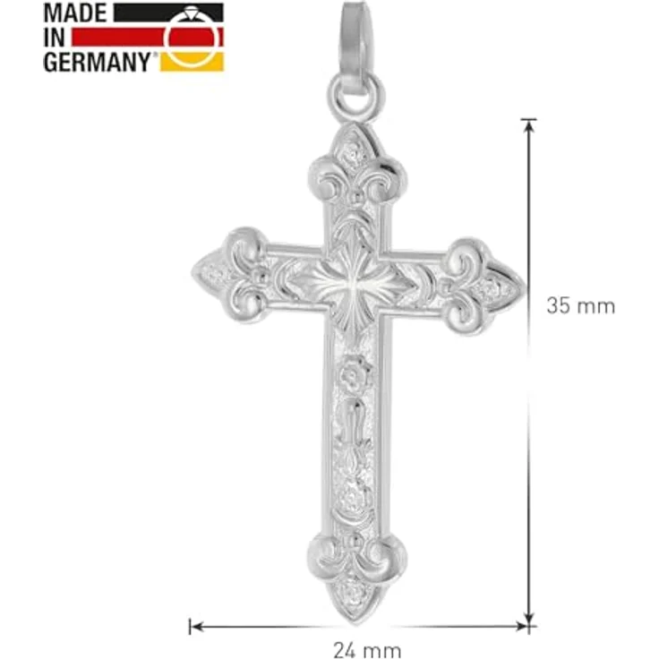 trendor Herren-Anhänger Orthodoxes Kreuz Silber 925, 35 mm mit rhodinierter Oberfläche und polierten Ornamenten, Made in Germany, maskulines Schmuckstück – Bild 5