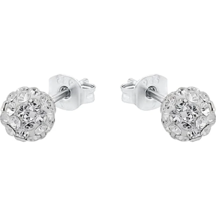 Amor Ohrstecker 925 Sterling Silber, Damen Ohrschmuck mit Kristallglas und Zirkonia, 0,6 cm, Silber, in Schmuck Geschenk Box – Bild 3