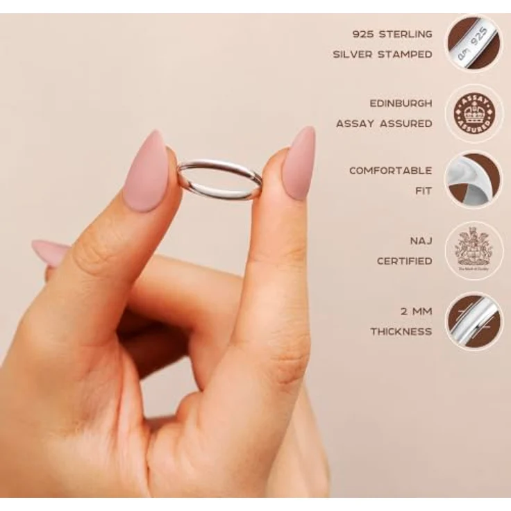 Amberta Hochzeitsringe 925 Sterling Silber, Eheringe für Damen und Herren mit Gelbgold- oder Roségold-Beschichtung, 2 mm Ringgröße 58.9 – Bild 5