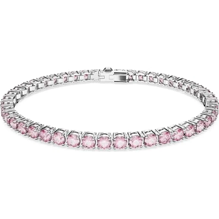Swarovski Matrix Tennis Armband, Rundschliff, rosa, rhodiniert, mit violett-rosa Elementen – Bild 1