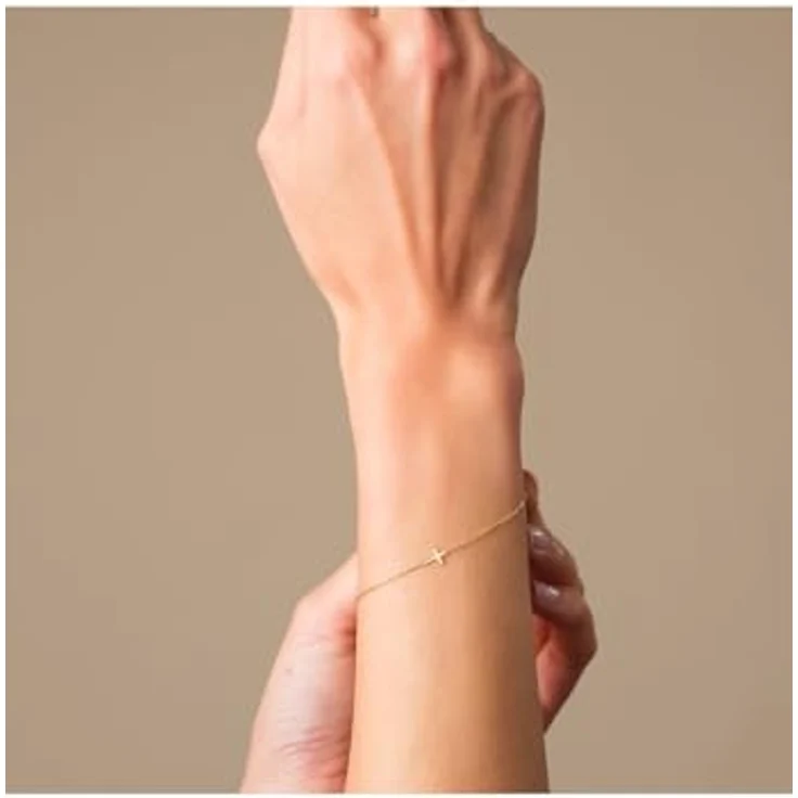 CHRIST Damen-Armband 585er Gelbgold, filigrane Gliederkette mit quer liegendem Kreuz, One Size – Bild 2