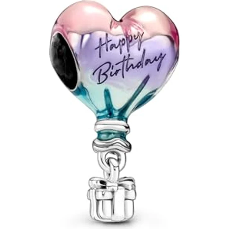 PANDORA Charm Geburtstag Heißluftballon, Sterling-Silber mit violetter, rosa und blauer Emaille, 3D-Geschenkbox-Anhängsel – Bild 1