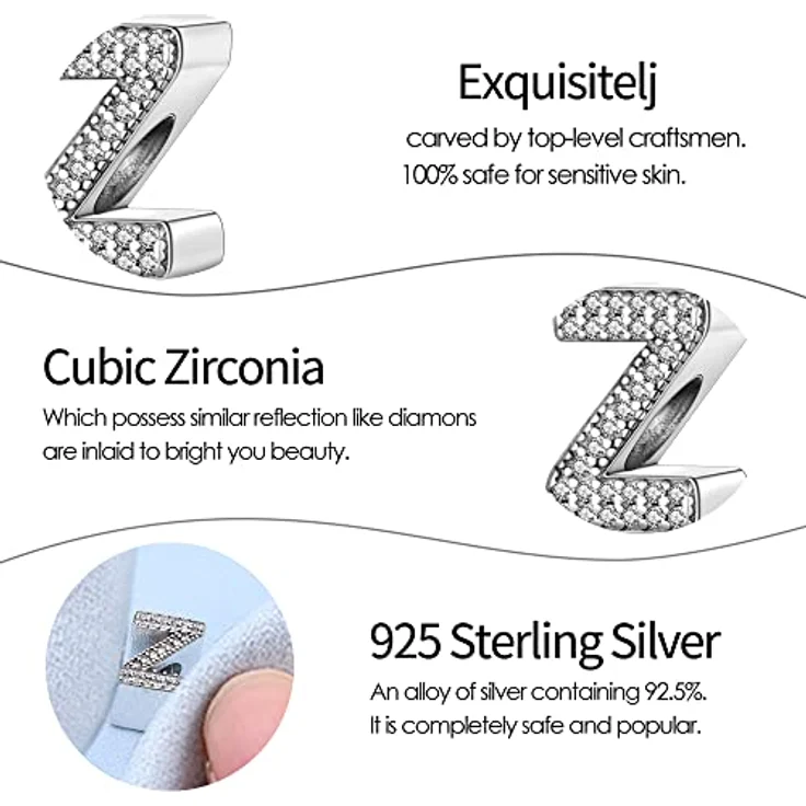 Pandach Charm Anhänger Buchstabe aus 925 Sterling Silber, kompatibel mit europäischen Armbändern und Halsketten für Frauen und Mädchen – Bild 5