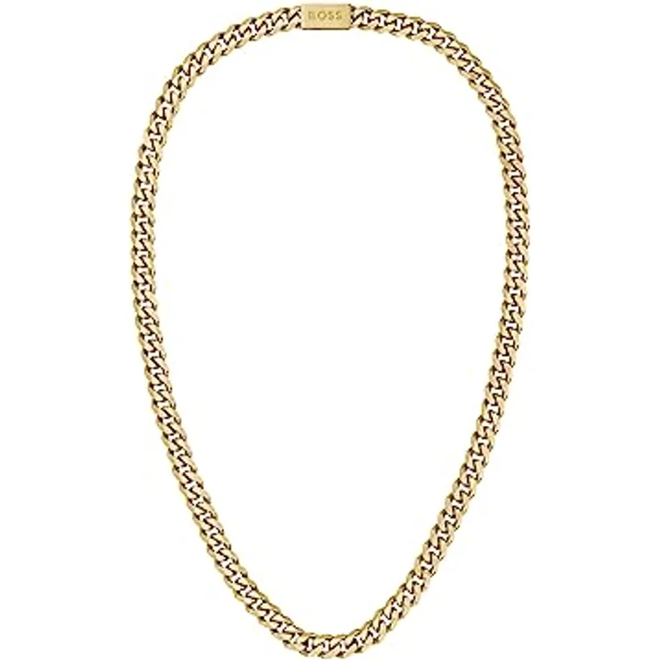 BOSS Jewelry Gliederhalskette für Herren, Panzer-Halskette in Gelbgold, 61 cm mit magnetischem Verschluss und graviertem Logo - 1580402
