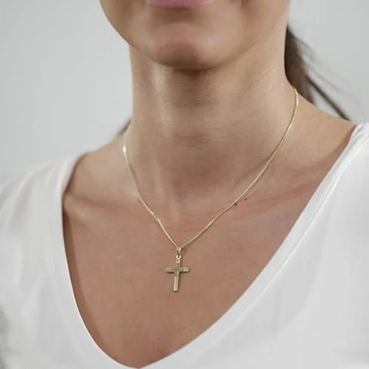 trendor Kreuz-Anhänger Gold 333 mit goldplattierter Halskette, Damen-Halskette 42 cm, edles Schmuckstück mit zeitlosem Design – Bild 5