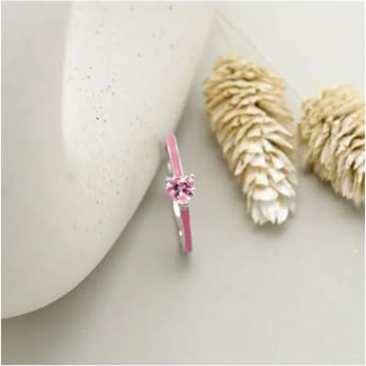 JETTE Damenring 925er Silber, recycelt, mit Emaille und Zirkonia, Pink, Silber – Bild 2