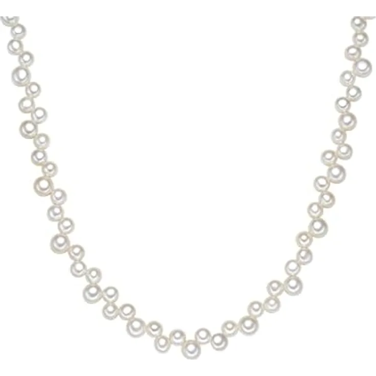 Valero Pearls Damen Kette Zickzack-Design aus 925/- Sterling Silber rhodiniert mit Button Süßwasser-Zuchtperle ca. 6,0-8,0 mm, weiß