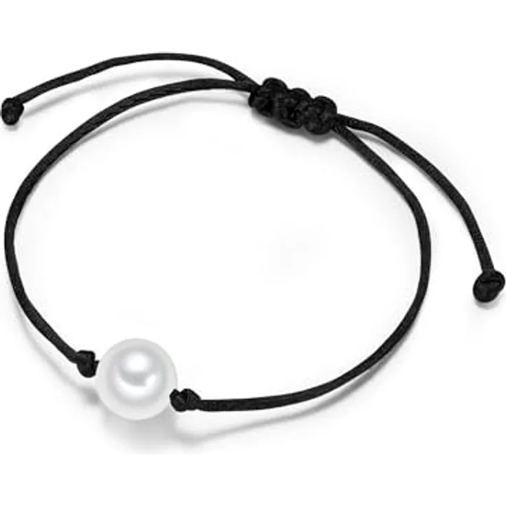 Yokoamii Damen Armband Textil, rund mit Muschelkernperle 10,0-10,5 mm, schwarz, flexibles Design und Geschenkverpackung