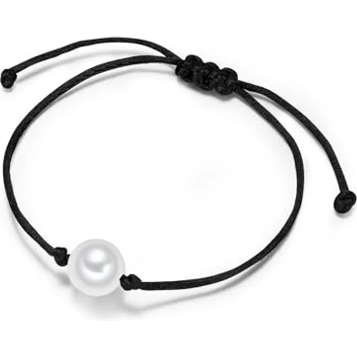 Yokoamii Damen Armband Textil, rund mit Muschelkernperle 10,0-10,5 mm, schwarz, flexibles Design und Geschenkverpackung – Bild 1