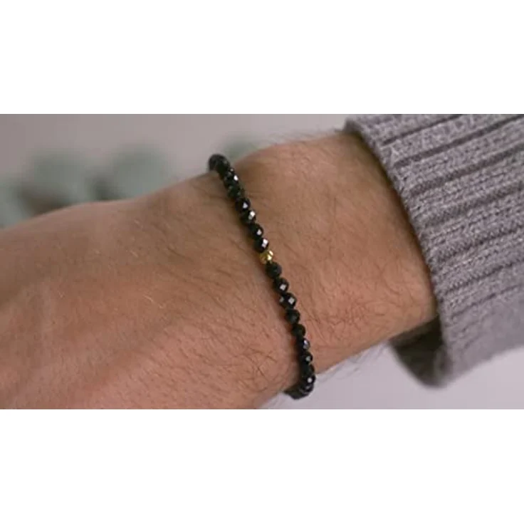 BERGERLIN Obsidian Armband schwarz mit vergoldeter Perle – facettiertes Damen-Armband mit verstellbarem Verschluss – Größe XS-S – Bild 3