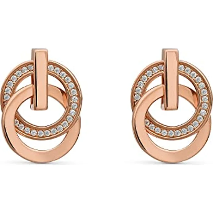 JETTE Damen-Ohrstecker Swing, 925er Silber mit 58 Zirkonia, Roségold, 1,9 cm