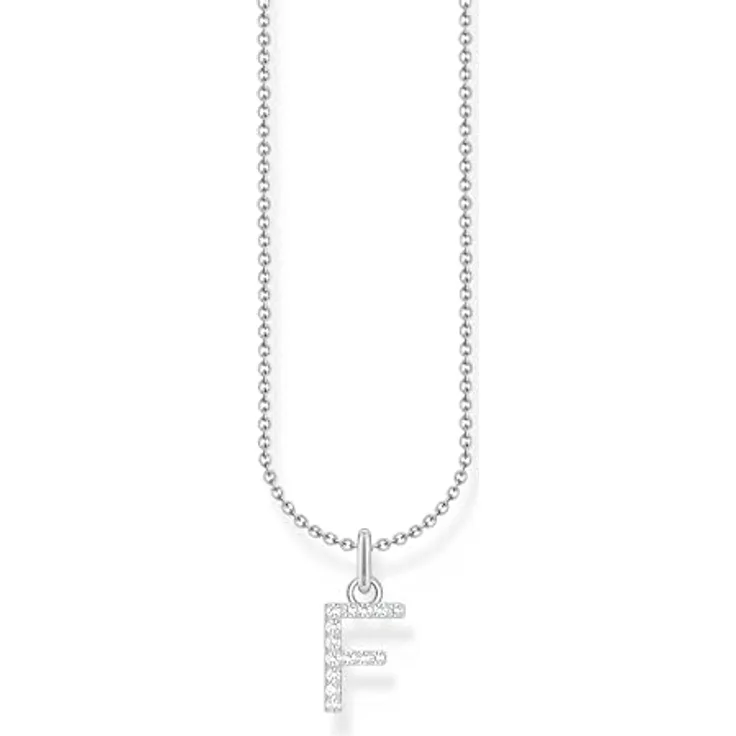 THOMAS SABO Halskette Buchstabe F, 925 Sterling Silber mit Zirkonia, Damen Schmuck
