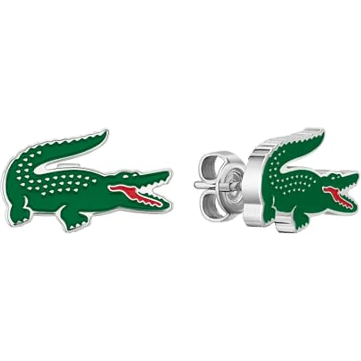 Lacoste ARTHOR Ohrstecker für Herren, Edelstahl mit Krokodil-Design und Emaille-Details, 14 x 2,5 mm