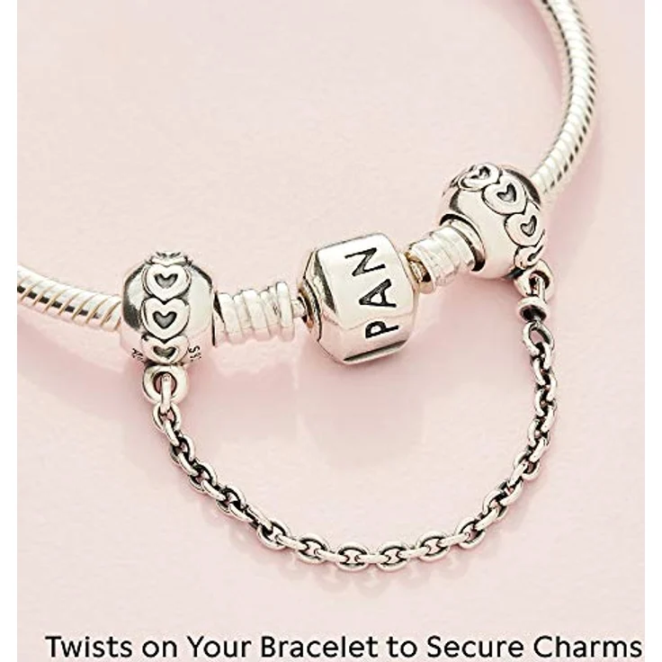 PANDORA Moments Gereihte Herzen Komfortkette, Sterling Silber, Sicherheitskette für Charms – Bild 4