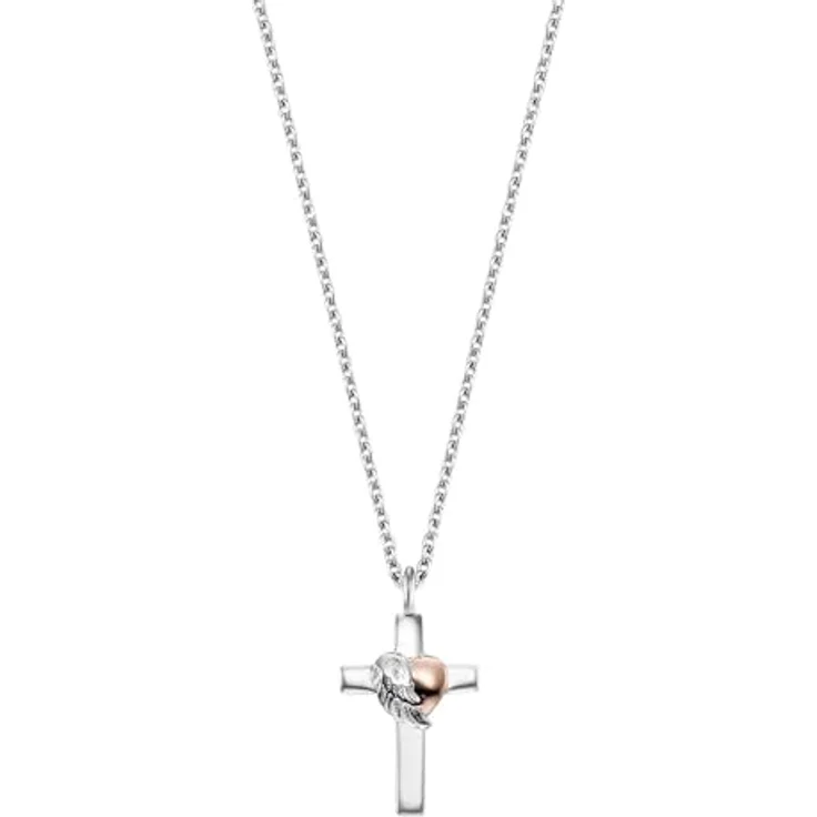 Engelsrufer Damen Halskette mit Kreuz- und Herzflügel-Anhänger, Bicolor, verstellbar, Sterling Silber, 44 cm – Bild 2