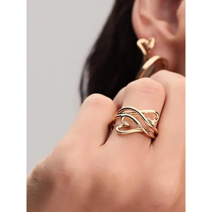 Pandora Essence, Kleine Creolen aus 14 Karat vergoldeter Metalllegierung mit organisch geformtem Herz, klappbar – Bild 5