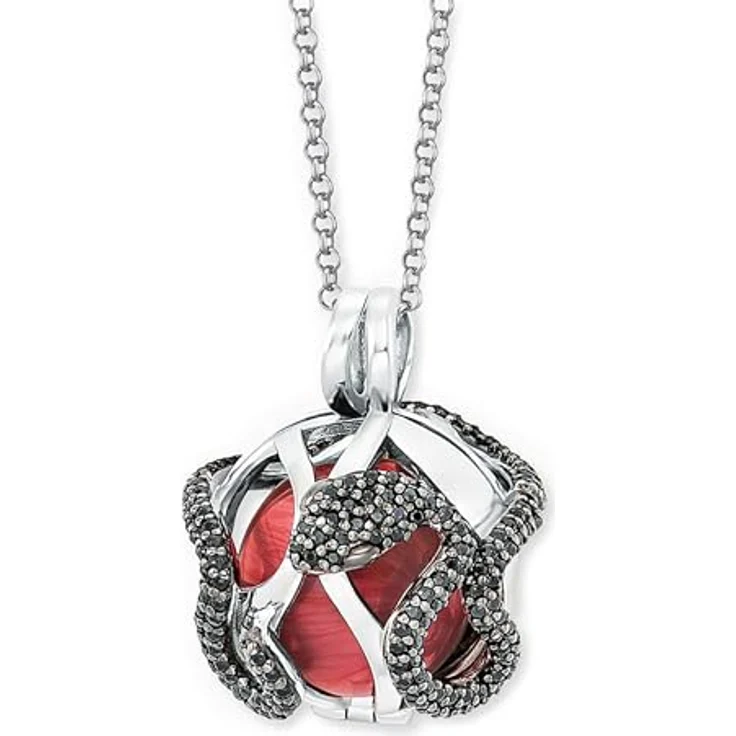 Engelsrufer Damen Halskette ERN-25-EDEN-XS-ZIB, aus Sterling Silber mit rotem Klangkugel-Anhänger und Zirkonia, Karabinerverschluss, Größe: 60+5+5 cm, nickelfrei – Bild 2