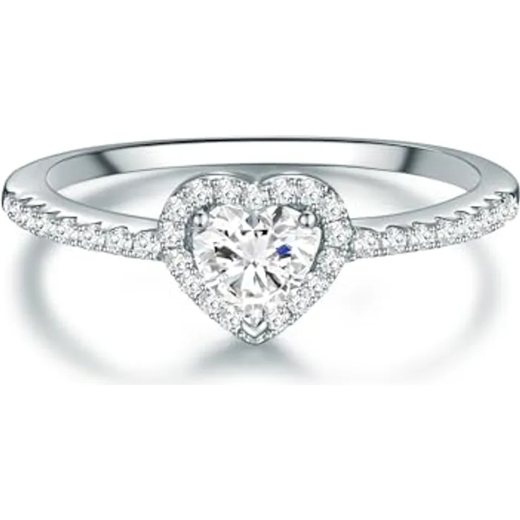 Trilani Damen Herz-Ring Verlobungsring 925/- Sterling Silber, Zirkonia weiß im Brilliantschliff, romantischer Solitärring mit Schmuckverpackung