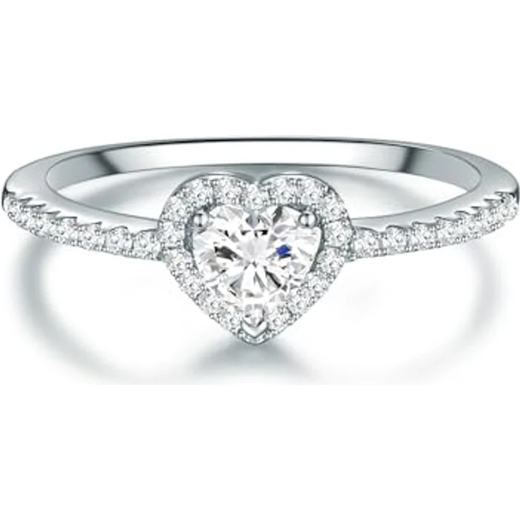 Trilani Damen Herz-Ring Verlobungsring 925/- Sterling Silber, Zirkonia weiß im Brilliantschliff, romantischer Solitärring mit Schmuckverpackung – Bild 1
