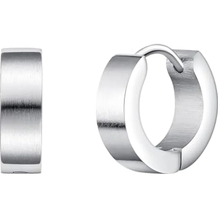 True Rebels Herren-Creolen aus mattiertem Edelstahl, silber, 12 mm Höhe, maskuliner Schmuck mit klappbarem Design, inklusive Schmuckverpackung – Bild 1