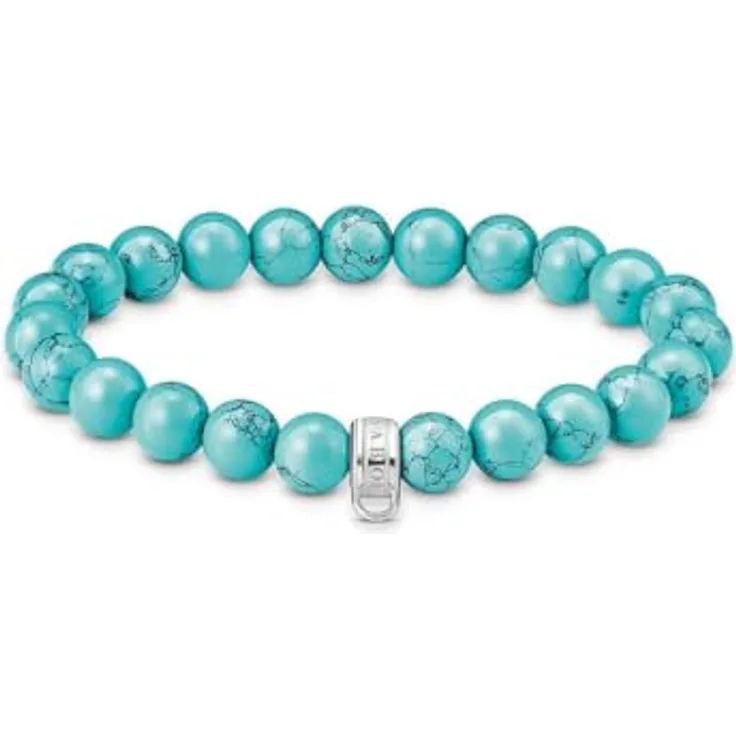 THOMAS SABO Armband X0293-404-17-L15, türkisfarbene Beads, 925 Sterling Silber, elastisches Design, Charm Club kompatibel
