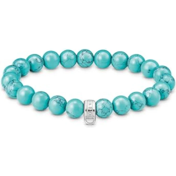 THOMAS SABO Armband X0293-404-17-L15, türkisfarbene Beads, 925 Sterling Silber, elastisches Design, Charm Club kompatibel – Bild 1