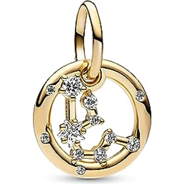 PANDORA Moments Sternzeichen Wassermann Charm-Anhänger, Sterling Silber mit 14 Karat Vergoldung, Zirkonia, kompatibel mit Moments Armbändern, 762717C01 – Bild 1