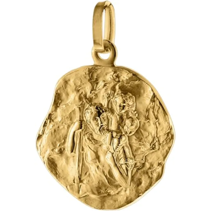 trendor Anhänger Christophorus Gold 585 (14 Karat), Ø 16 mm, filigranes Schmuckstück aus Echtgold für Damen und Herren, ideal als Geschenkidee