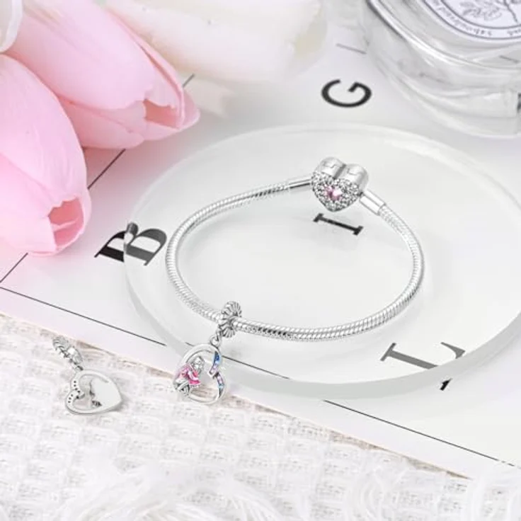 TINSLO Charm Anhänger 925 Sterling Silber mit Zirkonia-Steinen, kompatibel mit Pandora Armband und Halskette für Damen und Mädchen – Bild 3