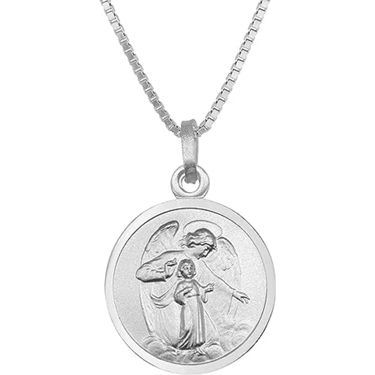 trendor Halskette mit Schutzengel-Anhänger Ø 18 mm, 925 Silber, Venezianer-Kette 50 cm, elegantes Schmuckstück für Damen und Herren – Bild 1