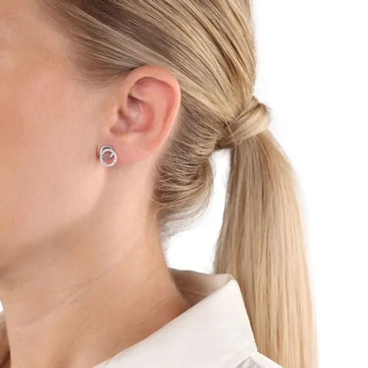 Amor Paar Ohrstecker, 925 Sterling Silber mit Zirkonia, Rhodium Schutzschicht, Kreis Design – Bild 2