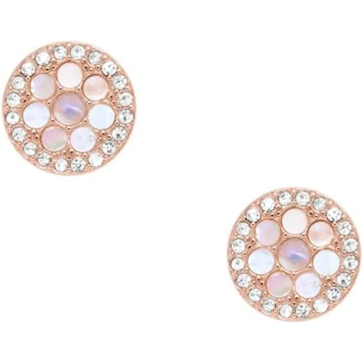 Fossil Ohrstecker JF02906791, Roségold mit runden Pastellfarben und glitzerndem Steingehäuse
