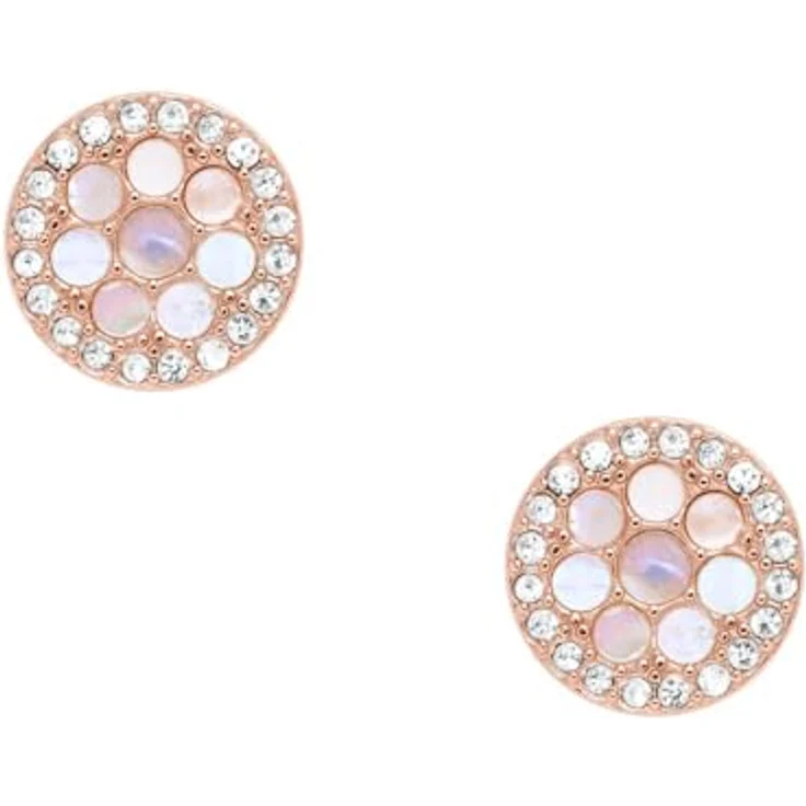 Fossil Ohrstecker JF02906791, Roségold mit runden Pastellfarben und glitzerndem Steingehäuse – Bild 1