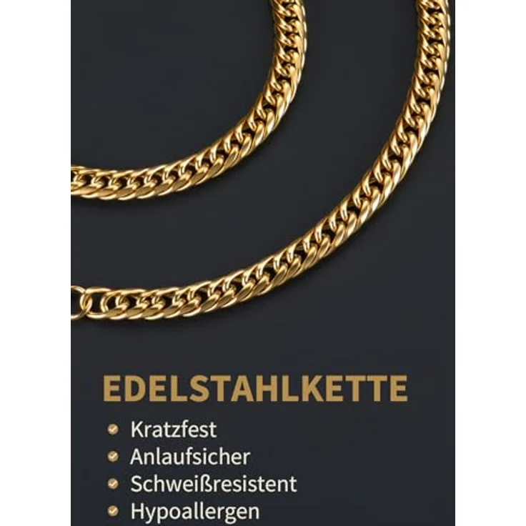 FindChic Panzerkette Herren Gold 6mm massiv, Cuban Link Chain 71cm, hochglanzpoliertes Metall, in Geschenkebox für Weihnachten und Valentinstag – Bild 5