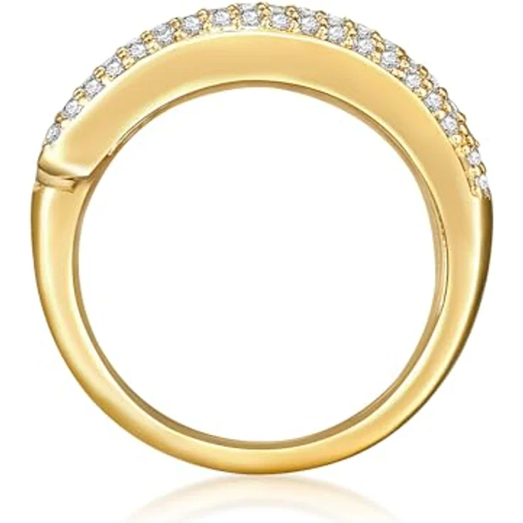 Lulu & Jane Damen Ring aus Messing, 14 Karat gelbvergoldet, mit facettiertem Zirkonia, 7,0 mm breit – Bild 2