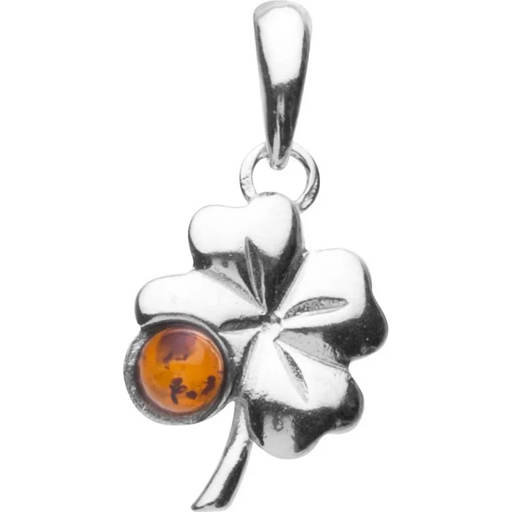 OSTSEE-SCHMUCK Kettenanhänger Kleeblatt aus Sterlingsilber 925 mit Bernstein, Glücksbringer, 1-tlg