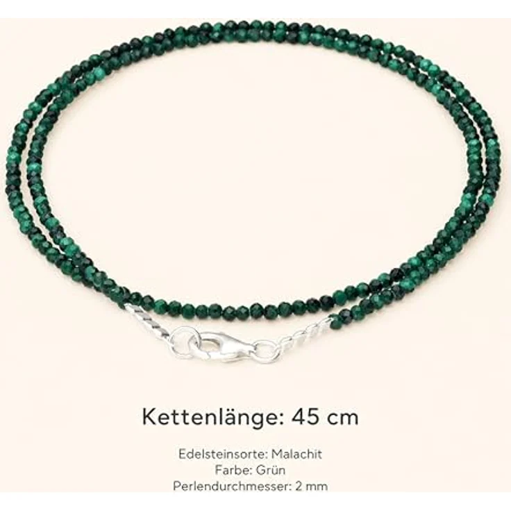 Lebensquelle Plus Malachit Kette 2 mm facettiert, 925 Silber, 45 cm, handgefertigt, Edelstein Damen – Bild 5