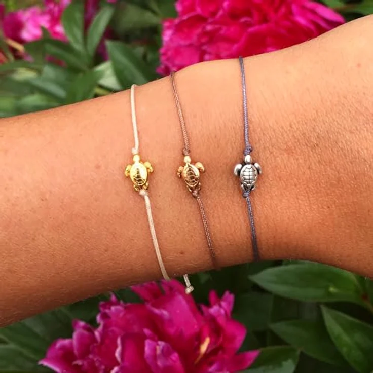 Selfmade Jewelry Armband Damen Schildkröte Handgemachtes Makramee-Armbändchen Größenverstellbar, Gold-Braun, Inkl. Geschenk-Verpackung – Bild 2