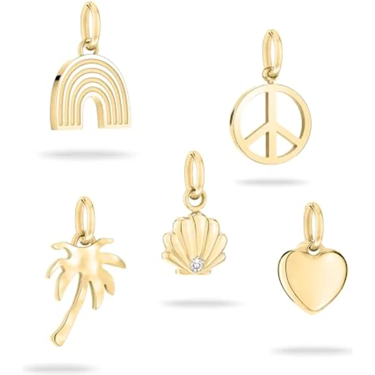 Tamaris Charm-Anhänger TJ-0640-P-05, Edelstahl IP Gold, 1,8 cm, Muschel, Peace-Zeichen, Regenbogen, Palme – Bild 1