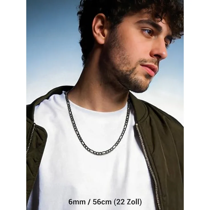 PROSTEEL Herren Halskette Figaro Kette, Edelstahl Schwarz, Breite 6mm, Länge 56cm, eleganter Schmuck für Männer – Bild 3