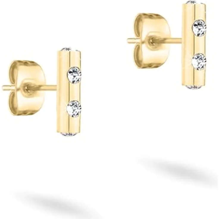 Tamaris Ohrstecker TJ-0566-E-10, goldene Edelstahl-Ohrringe mit Glasstein, 1 cm, Steckverschluss, verpackt im Stoffbeutel
