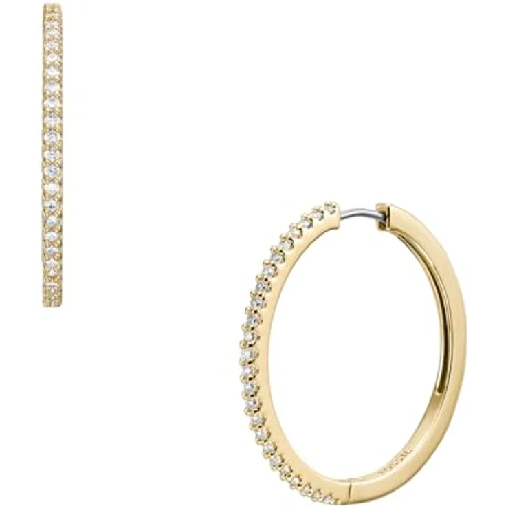 Fossil Creolen ELLIS JA7261710, Gold mit strahlendem Glasstein-Besatz und praktischem Clipverschluss – Bild 2