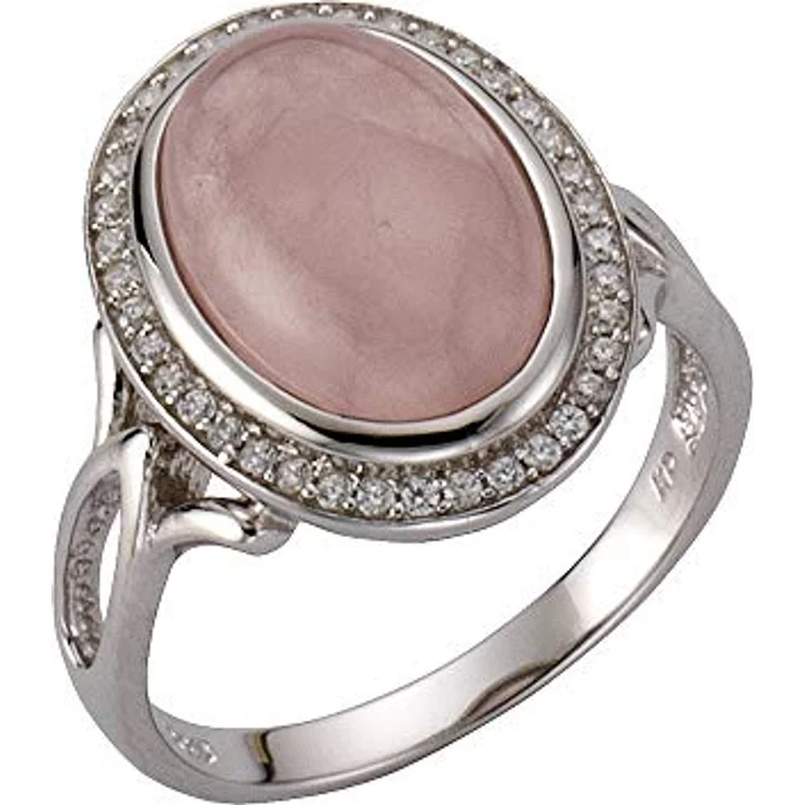 Zeeme Gemstones Damenring 925/- Sterling Silber, glänzend, mit Rosenquarz in weiß und Zirkonia, Cocktail-Ring – Bild 1