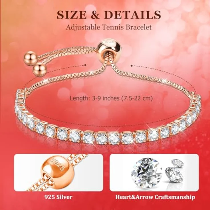 J.Fée Tennisarmband, Roségold mit 5A Zirkonia, verstellbar, S925 Silber, Geschenkbox – Bild 2