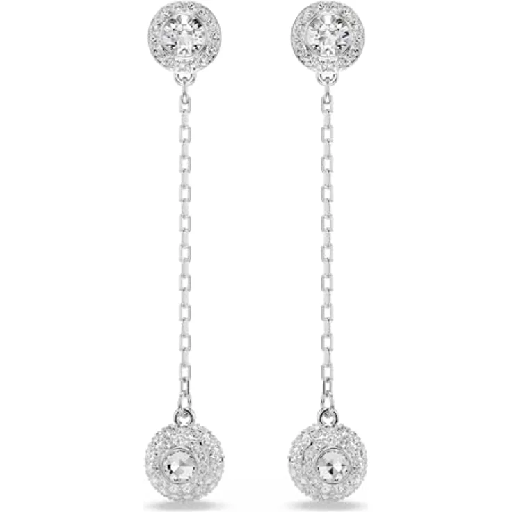 Swarovski Una Angelic Drop-Ohrhänger, Rhodinierte Ohrringe mit weißen Rundkristallen, Beidseitig tragbar, Größe: 5.2 x 0.8 cm